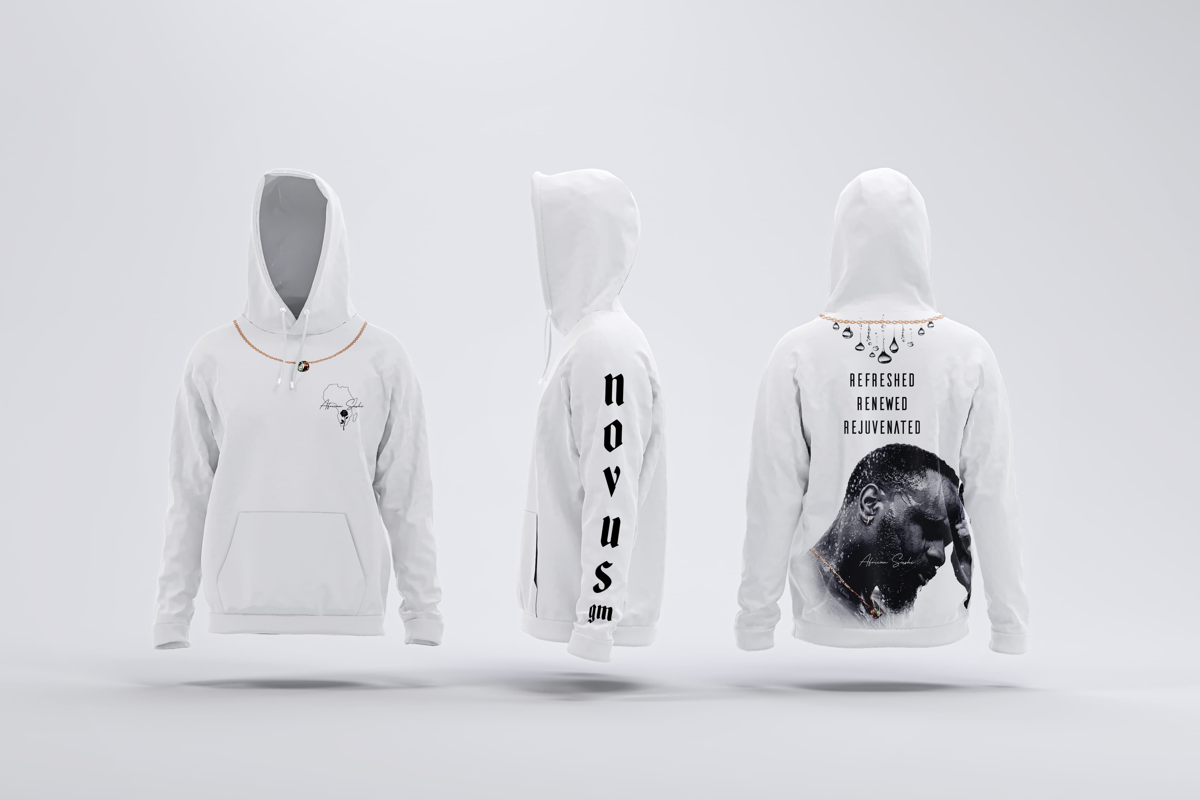 Novus Hoodie - Black on White (Face on Back)