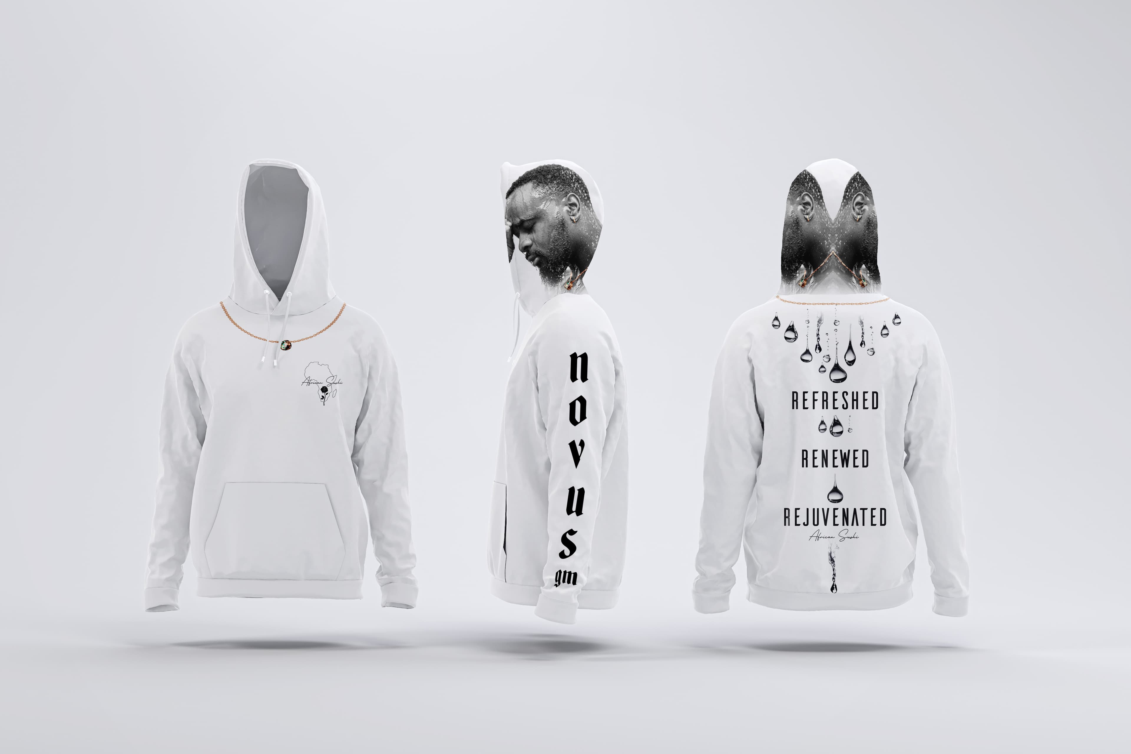 Novus Hoodie - Black on White (Face on Hoodie)