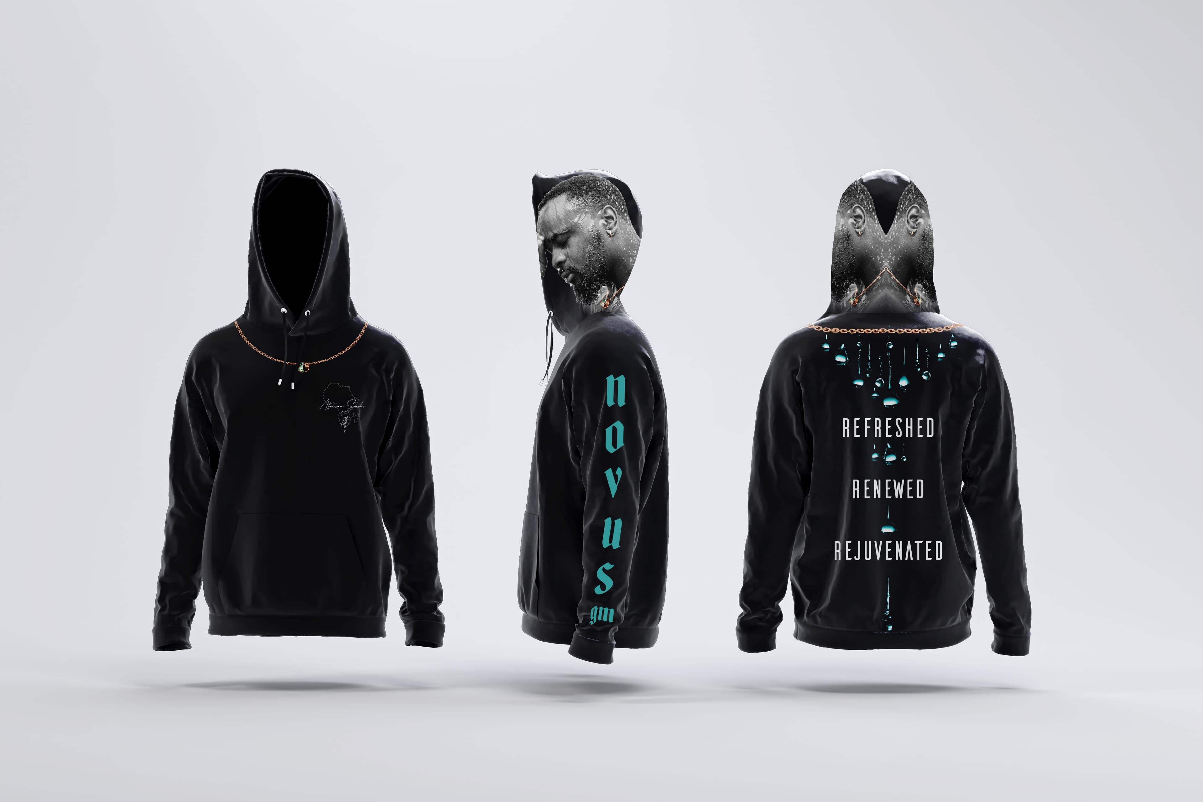 Novus Hoodie - Teal on Black (Face on Hoodie)