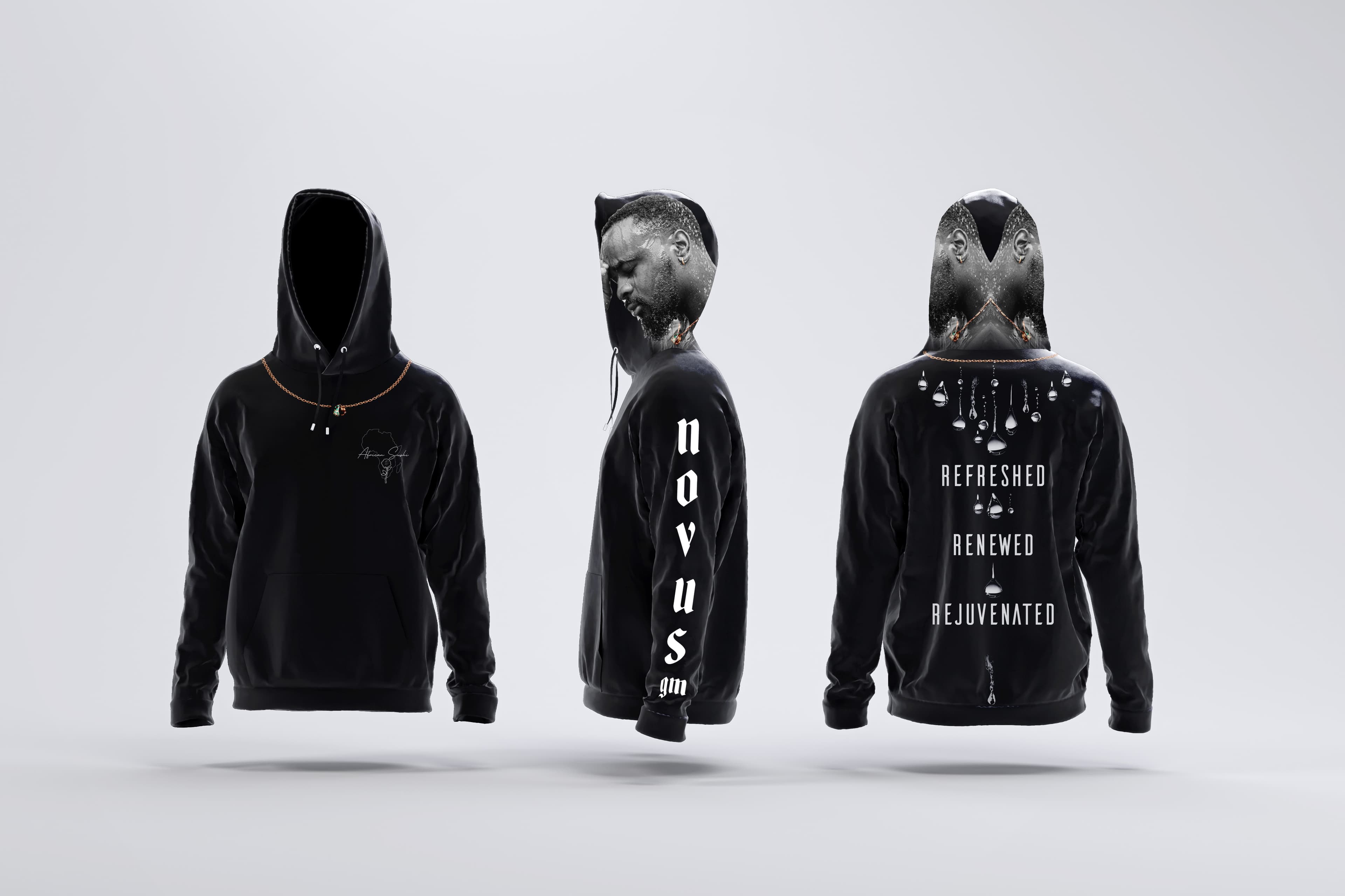 Novus Hoodie - White on Black (Face on Hoodie)